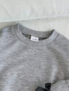 Set de 2 piezas de sudadera de manga larga casual y pantalón de pierna ancha con decoración de lazo 3D para niñas bebés, estilo callejero retro