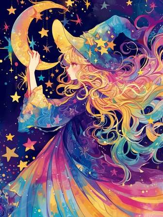 1PC Pretty Moon Girl Diamond Art Painting Crafts Stickers Cartoon Fantasy Witch Charming Anime Sets Embroidery Cross Stitch Kit Rhinestones Home Room Hobby Decor DIY Mosaic Picture Festival Holiday Toys Gift