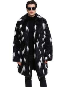New Men's Square Collar Fluffy Long Coat - Grey - View 5