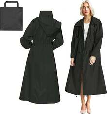 Chubasquero largo para hombre y mujer,chaqueta cortavientos de moda,impermeable, plegable, ligero,adecuado para exteriores, camping,senderismo - Negro - Ver 1