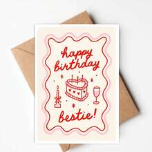 1pc Heartfelt Birthday Card For Bestie With Funny Love Poem, Pink & White Design - Ideal Spring Birthday Gift For The Best Friend, Bestie Birthday Card|Charming Aesthetic|Paper Card - Multicolor - View 2