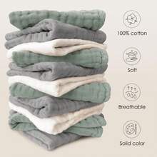 12pcs 20"X12"/12x12 Inches Burp Cloths Baby Muslin Washcloths -100% Cotton Muslin Soft Absorbent Large Baby Drool Towel/Baby Burp Towel/Baby Bath Wash Cloths For Newborns Kids Girls And Boys -12 Pack, 12x12 Inches - White+Light Bean Paste Series,Burp Cloths Baby Girl - 彩色 - 查看 9