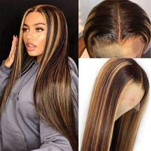 26 Inch Lace Front Wigs Human Blended Hair Pre Plucked With Baby Hair 13x4 13x6 Straight HD Transparent Lace Frontal For Women Daily Use 200% Density Brazilian Virgin Hair 5x5 Glueless #4/27 Chocolate Brown Honey Blonde Color Human Frontal Hair Wigs 8-34 Inchs Lace Frontal Wigs