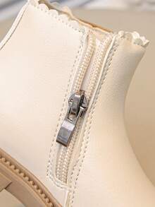 1 Pair Children's Fashion New Style Girls' Boots, PU Material, Side Zipper & Elastic Ankle, Floral Decor, Non-Slip Soft Durable Sole, Chelsea Style Suitable For School, Outdoor, Home, Spring, Summer, Autumn Wear