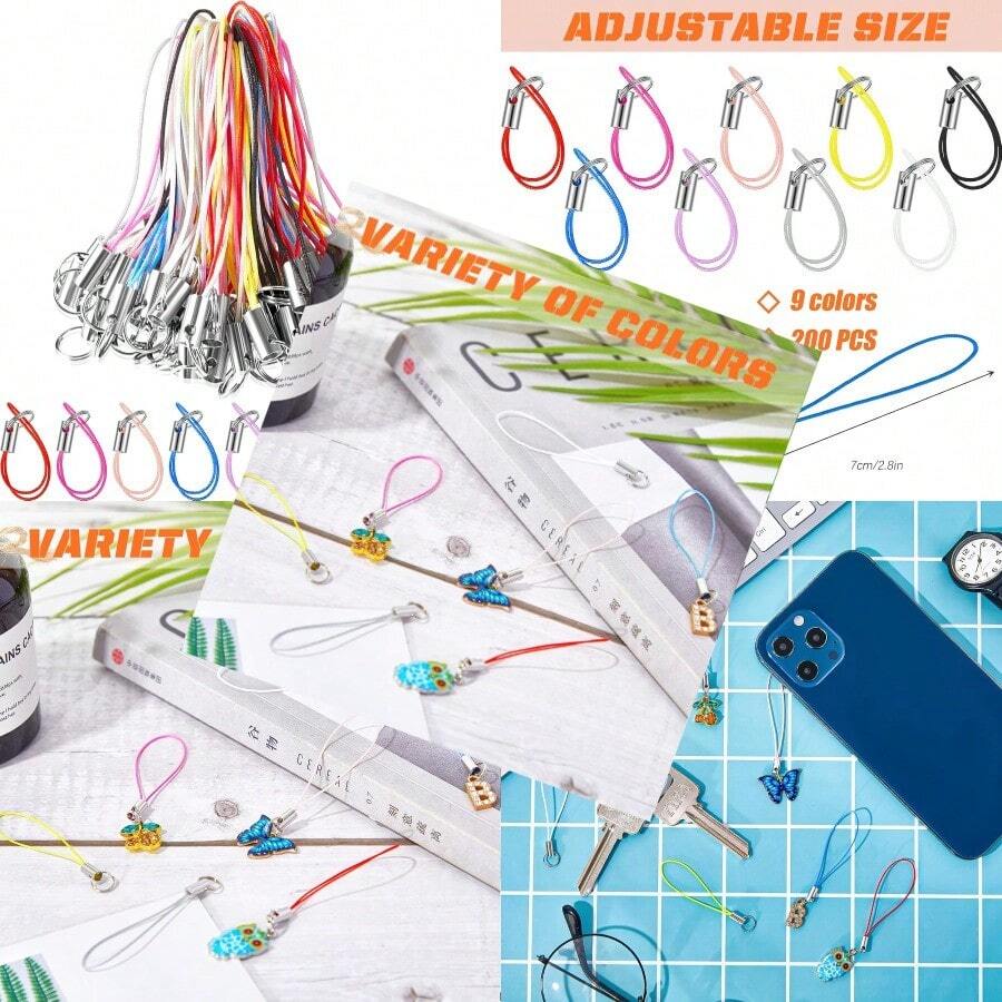 Frienda 200 Pcs Cell Phone Charm Straps USB Drive Lanyard Phone Ring Strap For Charm USB Drive Keychain DIY