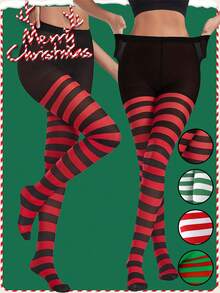 1pc Thin Striped Colorful Party Tights For Christmas & Halloween, Fashion Dance-Wear Costume Prop, Suitable For 40-60kg, Cozy