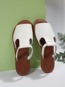 女2025夏季新款圆头拖鞋休闲平底凉鞋大码沙滩鞋出海时尚女鞋 - 白棕色 - 查看 5