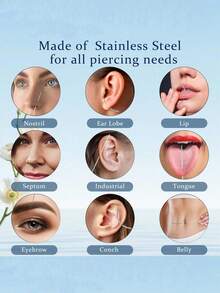 不锈钢穿刺钳工具套装 - 人体穿刺配件，方便安装和拆卸唇部、鼻部、软骨饰品，包含16G、18G、20G无螺纹穿刺针和内螺纹穿刺工具 - 銀色 - 查看 5