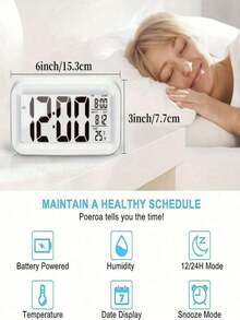 1 Pcs Upgraded Digital Alarm Clock, LED Display With Temperature Larger Lound Light Control Portable Calendar Brightness With Battery Powered Alarm Clocks Bedside - 黑色 - 查看 3