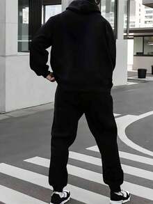 New York Men'S Print Hoodie And Long Pants Set New Autumn And Winter Couple Sweatshirt With Drawstring Casual Pants, A Complete Outfit. - 黑色12 - 查看 2