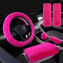 3/6pcs Winter Rabbit Plush Car Steering Wheel Cover Elastic Handle Cover Hand Brake Gear Set Car Accessories Interior - Multicolor - View 26