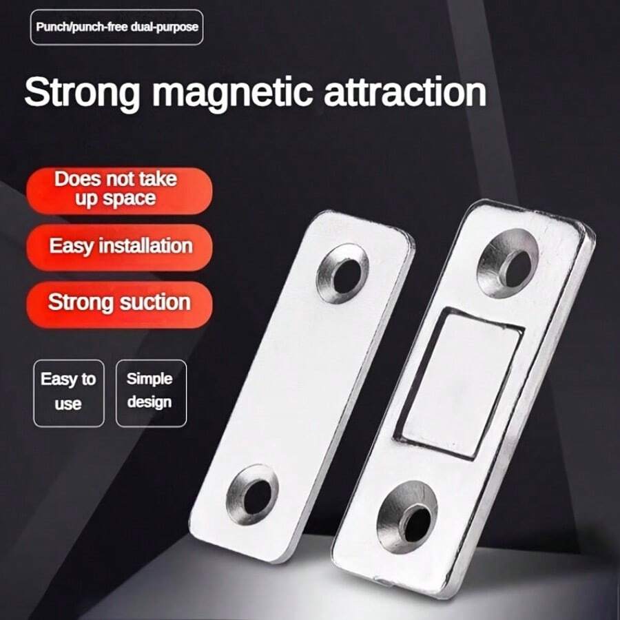 4 Stücke /8 Stücke Schranktür Magnetische Saugpatch Türverschluss ohne Lochbohrung, unsichtbarer Schiebetür-Saugvorrichtung, starker magnetischer Türschluss, nicht fest geschlossen - Silber - Übersicht 1