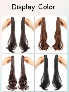 合成假发女式爪夹大波浪片可绑高绑带式低马尾辫发自然发片适合女性日常派对 - 彩色 - 查看 8