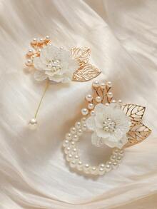 2件/1件玫瑰金金属合金胸针和腕花套装，适合新郎、新娘、婚礼、订婚、活动、派对、宴会、情人节配饰 - A - 查看 10