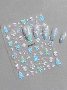 3/6/12/24 张圣诞美甲贴纸，5D 自粘圣诞指甲贴花，带雪花、圣诞树、圣诞帽、拐杖糖、礼物和铃铛图案，冬季节日派对美甲装饰用品