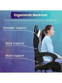 Ergonomic Racing Style Gaming Chair | Computer Desk Chair With Adjustable Lumbar Support | Breathable, Reclinable Design For Long Gaming/Work Hours - White - View 6
