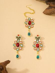 3件套时尚奢华仿珍珠吊坠耳环+头链首饰套装，适合女士日常佩戴和女孩派对佩戴