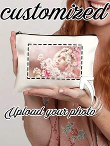 Customizable Canvas Bag With Personalized Photo Design, Foldable Large Capacity Travel Organizer Toiletry Bag, Monogrammed Makeup Pouch, Groomsmen Gift - Beige - View 9