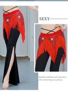 优雅的肚皮舞亮片流苏臀巾，适合女性东方舞练习和舞蹈配饰 - 彩色 - 查看 8