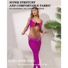 Women's Sexy Lingerie 3 Piece Lingerie Set With Garter Belt Stockings And Panty, Lace Crotchless Teddy Bodysuit - 紫色 - 查看 4