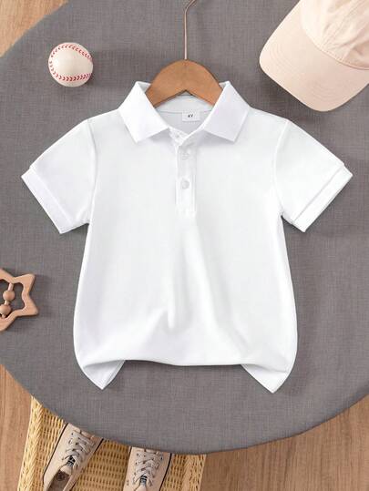 Young Boy Classic Red Solid Color Short Sleeve Polo Shirt, Suitable For Casual Outings, Gatherings, And Performances