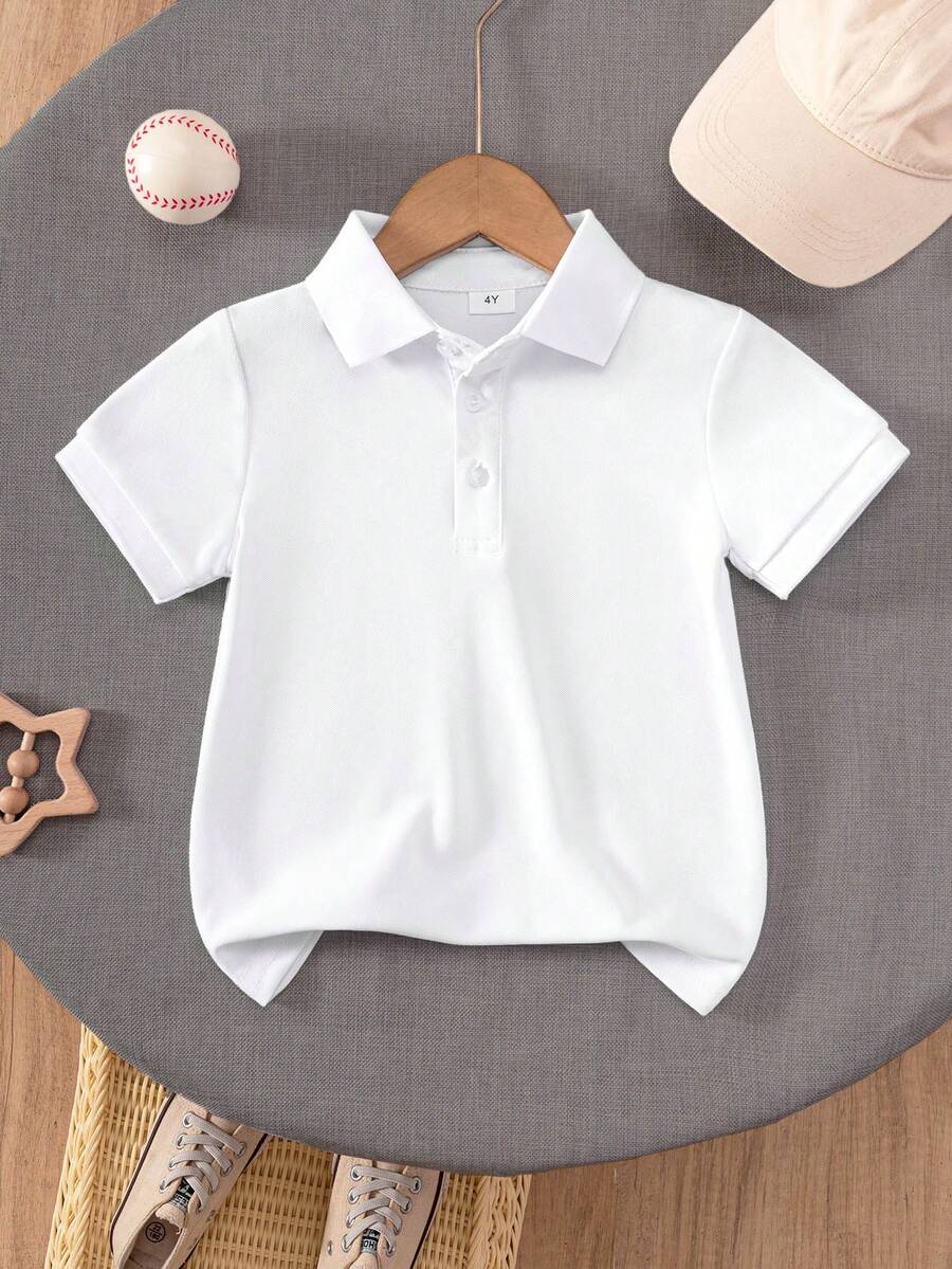 Áo thun polo tay ngắn màu đỏ cổ điển cho bé trai, thích hợp cho các buổi đi chơi, tụ tập và biểu diễn thường ngày - trắng - Xem 1