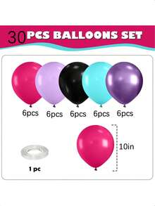 31 个/紫色粉色气球，Tik MusicTok 气球，10 英寸热粉色紫色黑色青色生日气球，适合女孩女士 80 年代 90 年代迪斯科卡拉 OK 主题短视频派对装饰 - 彩色 - 查看 2