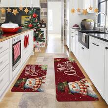 1/2 pièces Tapis de sol de Noël, fond rouge luxueux orné de bonhommes de neige blancs, de cloches dorées et de motifs de cadeaux de Noël. Tapis de sol de cuisine thème Joie, décoration d'atmosphère de Noël, parfait pour le bureau, la cuisine, la chambre, la décoration de la maison, créant une atmosphère joyeuse et exquise. - Multicolore - Voir 4