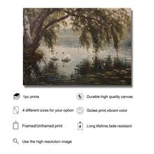 1 幅带框/无框天鹅湖树乡村风景复古海报穆迪学院艺术农舍装饰复古绘画帆布印刷乡村风格墙壁画适用于宿舍、公寓、客厅、卧室、现代家居装饰