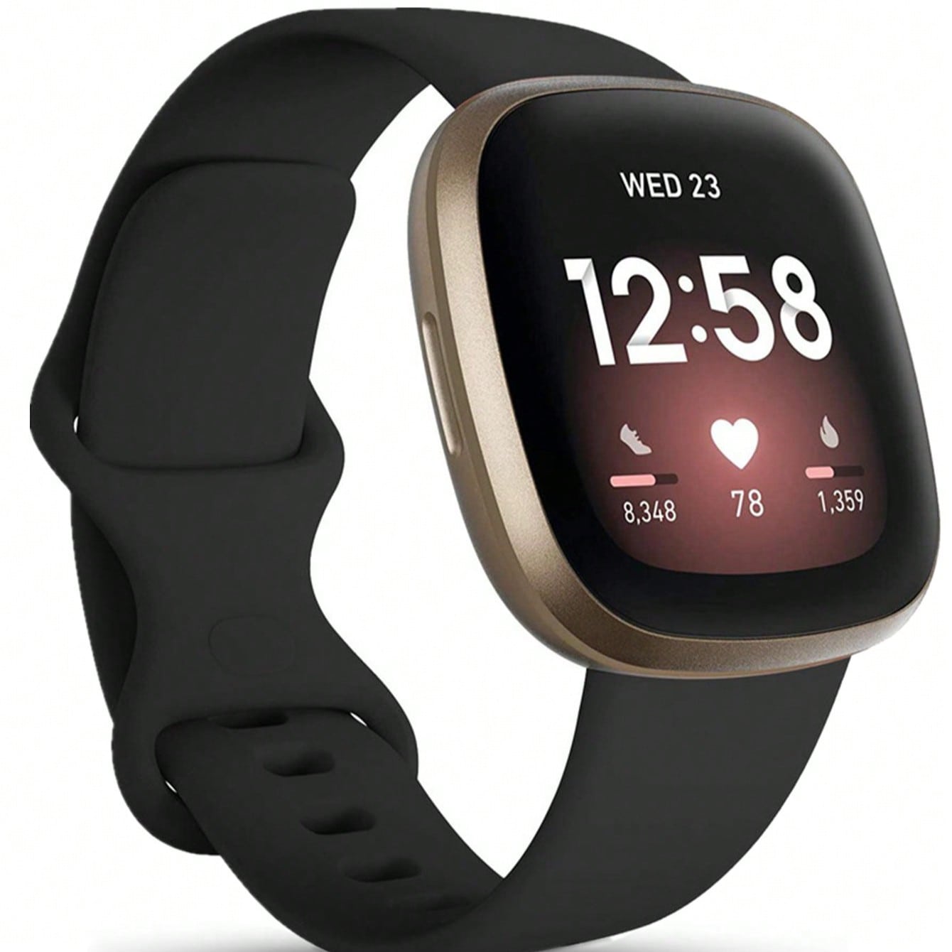 1pc Unisex Black Soft Comfortable Silicone Sports Watch Band, Compatible With Fitbit Versa 3, Fitbit Sense/Sense 2, Minimalist Silicone Strap Suitable For Fitbit Versa 4, Smart Watch Band