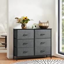 OLIXIS 6 Drawers Storage Organizers Units, Closet Organizers And Storage For Clothes, Fabric Storage Drawer TV Stand For Living Room, Chest Of Dresser In 38.2"D X 13.8"W X 30"H, Grey - 灰色 - 查看 3