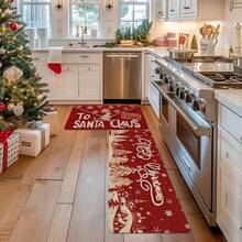 1/2pcs Christmas Floor Mat, Luxurious Red Background Embellished With White Snowflakes, Christmas Tree Pattern Kitchen Floor Mat, Happy Theme, Christmas Atmosphere Decoration, Very Suitable For Study, Kitchen, Bedroom, Home Decoration, Creating A Comfortable And Exquisite Joyful Atmosphere - Multicolor - View 8