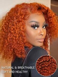 Parrucca corta, elegante e riccia a caschetto in veri capelli per donne, n. 350, densità 180, 13 x 4 x 1, parrucca con pizzo trasparente con onde profonde per uso quotidiano, pre-sfoltita, con riga centrale, parrucca in veri capelli con onde profonde e bagnate, colore rosso-marrone, per uso quotidiano, regalo di Natale, Ognissanti, cosplay, 25,4 cm