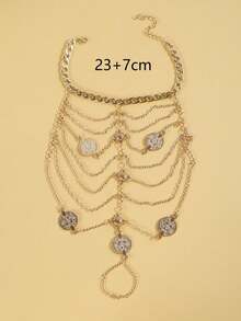 1pc Fashionable Sexy Party Style Gold Metallic Distressed Floral Pattern Multilayer Chain Tassel Toe Ring Anklet, Suitable For Women's Ball Gown, Party Heels Decoration, Gift (Avoid Contact With Water) - Gold - View 6