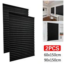 2Pcs Shades Self-Adhesive Half Windows Nonwoven Folding Curtain Bathroom Balcony Living Room Balcony Curtains Pleated Blinds - Black - View 2