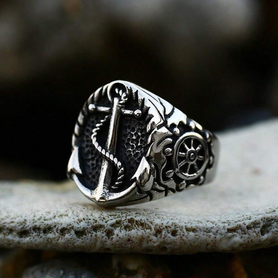 1 pieza Anillo de acero inoxidable, diseño de moda y único, regalo adecuado para amigos, colegas, padres, novio/novia - Plateado - Ver 1