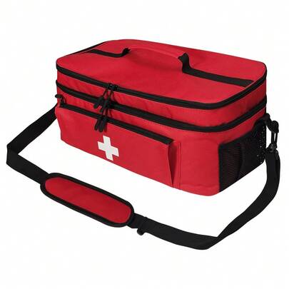 1 Piece, Empty Large/Small Medical Box With Shoulder Strap, Medicine Storage Box, Emergency Supplies Storage Bag, Suitable For Cars, Homes, Offices, Outdoors, Camping, And Hiking (Medications Not Included) Medicine Bag Medicine Organizer Medicine Storage Bag For Travel For Outdoor Portable Travel Essentials First Aid Bag