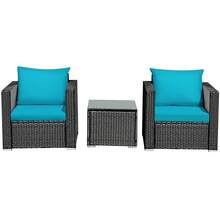 3PCS Patio Rattan Wicker Furniture Set Sofa Table W/Cushion Turquoise - 預設 - 查看 11