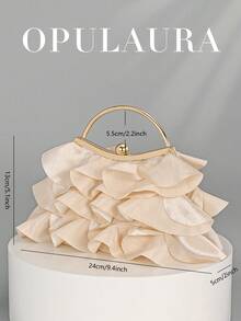 OpulAura 女款優雅迷人花瓣宴會手拿包，荷葉邊設計晚禮服手提包，適合新娘 - 杏色 - 查看 4
