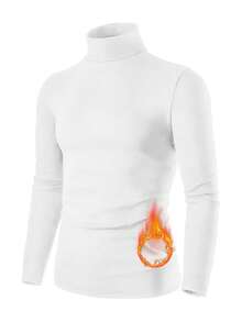 Men's Solid Color High Neck Raglan Casual Fleece Warm Long Sleeve T-Shirt