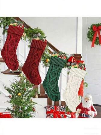 1pc Christmas Stocking, Christmas Decoration Hanging Accessory, Large Diamond-Shaped Gift Bag
