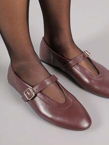 Bailarinas clásicas de estilo Mary Jane para mujer, zapatos de ballet de cuero suave para uso casual en el trabajo/oficina en otoño - Burdeos - Ver 4