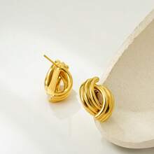 1 Đôi bông tai mạ vàng 18K hình học giao nhau, xoắn vặn, kiểu dáng cổ điển, bông tai cong thời trang không phai màu. - Hoa tai - Xem 6