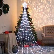 1pc Christmas Waterfall Fairy String Lights With Topper Star For Christmas Tree Decorations - Multicolor - View 3