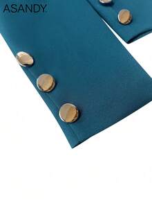 Bộ vest nữ màu trơn - Áo blazer hai hàng cúc và quần ống đứng, trang phục công sở chuyên nghiệp. - Màu xanh hải quân - Xem 6