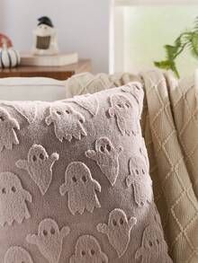 1 Stück Kamel Halloween Geist dekorativer Kissenbezug, Vorderseite Jacquard Kaninchenhaar Geist, Rückseite Niederländischer Samt, quadratischer Kissenbezug, Feiertags-Heimdekoration, weicher Samtbezug, moderne Dekoration für Sofa, Zuhause & Schlafzimmer