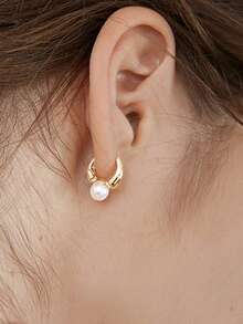 1 Pair Fashionable Faux Pearl Hoop Earrings, Versatile For Women's Daily Wear