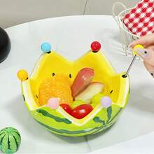 一套西瓜造型陶瓷水果盘，配有水果叉，大容量设计，适合客厅茶几使用，可用作水果碗或盘子，可爱的家居装饰品 - 彩色 - 查看 10