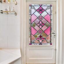 1 件全新彩色玻璃窗膜，波西米亚复古花卉和格子图案，静电玻璃贴纸保护隐私，可移除，适用于窗户、卧室、客厅、厨房墙壁装饰、房间装饰墙贴墙贴 - 粉色 - 查看 7