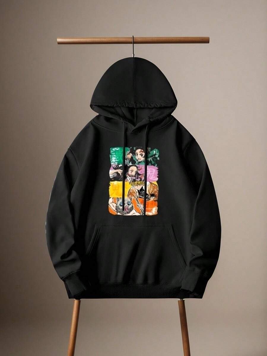 2025-Refreshing Winter Women's Anime Demon Slayers Graphic T-Shirt Unisex Tanjirou Kamado Women's T-Shirt Kimetsu Women's Printed Harajuku Hoodie Sweatshirt - 黑色 - 查看 1